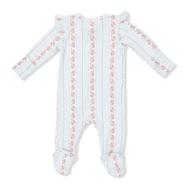 Antoinette Stripe 2 Way Ruffle Sleeve Zipper Footie