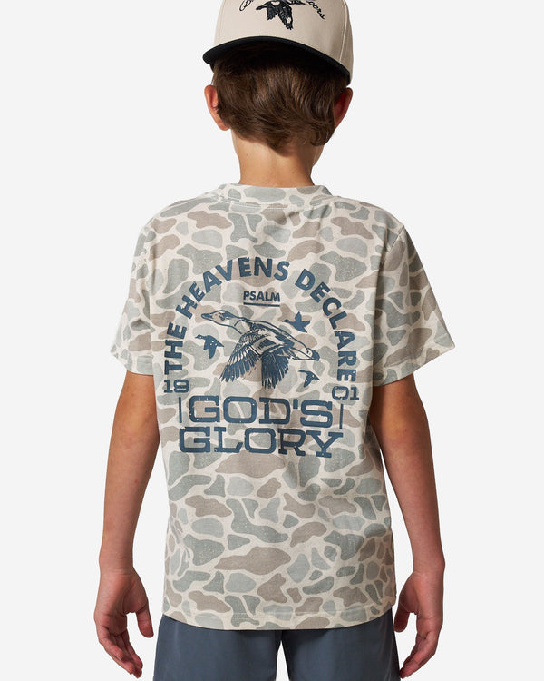 Youth Vintage Washed Tee- God's Glory- Classic Deer Camo