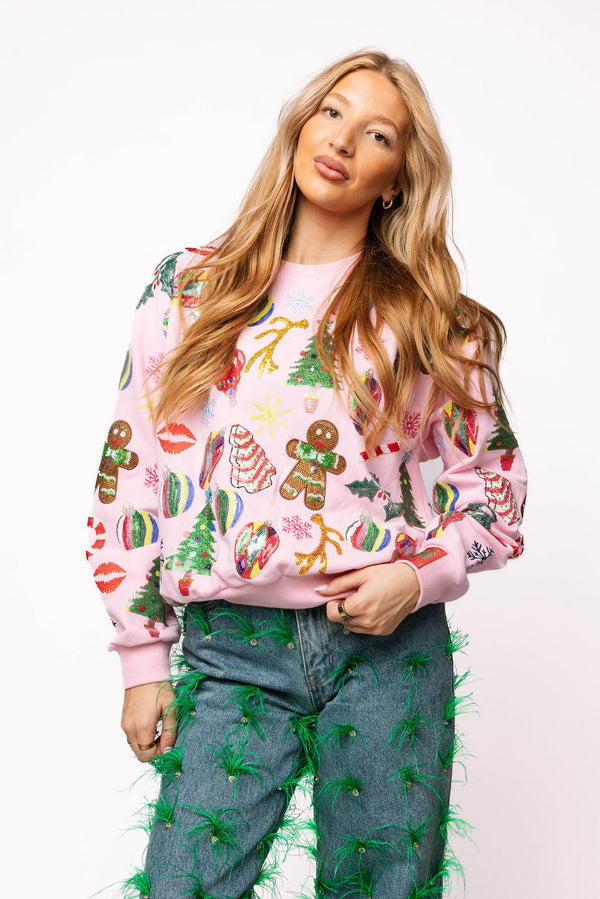 Light Pink Christmas Icons Sweatshirt- (Women's)