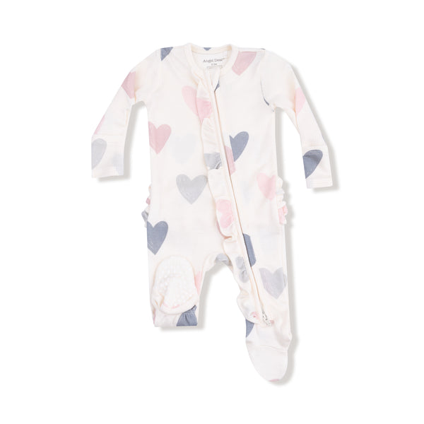 Hearts Rib 2 Way Ruffle Zipper Footie