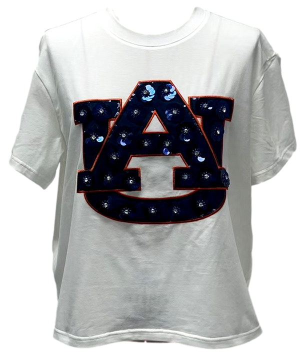 Licensed Auburn Mascot Sequin Flower Tee- (Women's)