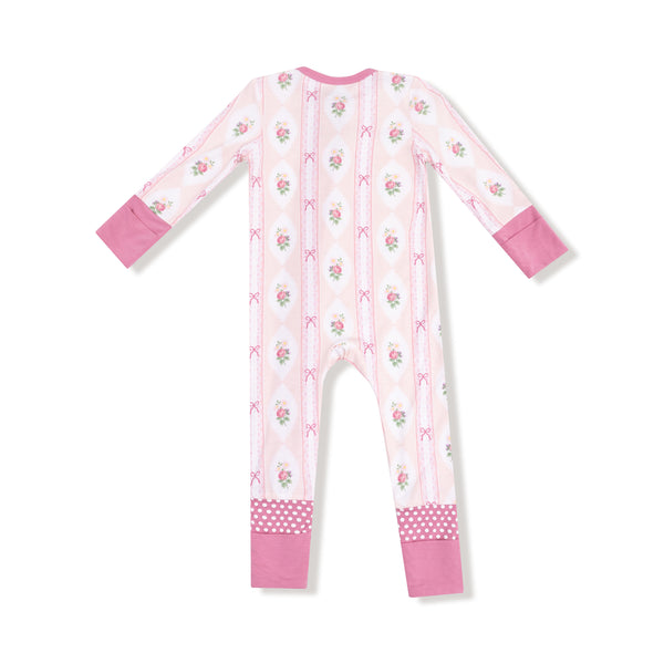 Ogee Lace Floral 2 Way Zipper Romper- Light Pink