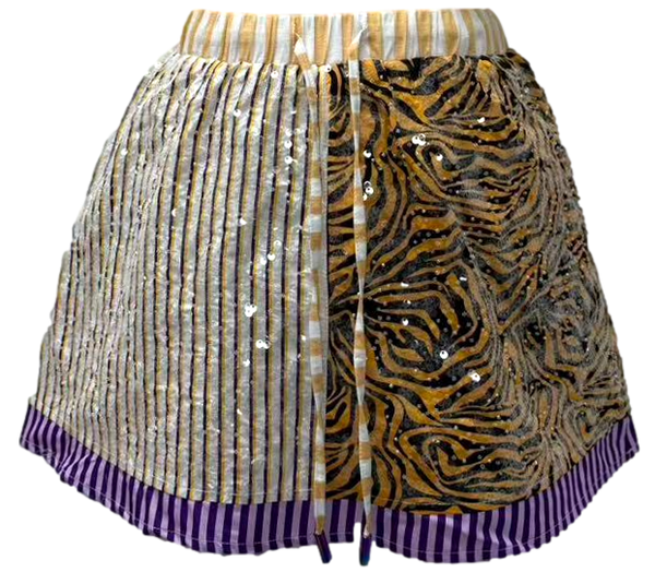 Purple, Yelow & Tiger Colorblock Sequin Skirt- (Women's)