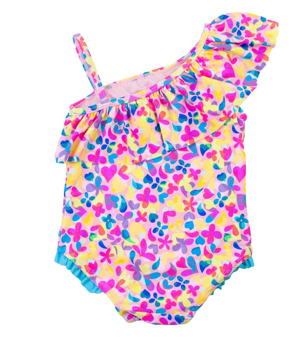 One Shoulder Ruffle One Piece- Vibrant Neon