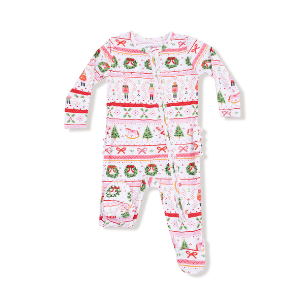 Sugar Plum Fairy Nutcracker Fair Isle 2 Way Zipper Ruffle Footie