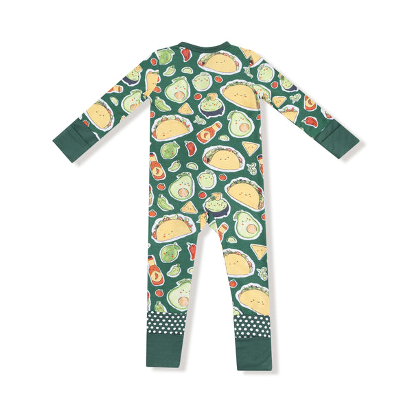 Happy Tacos 2 Way Zipper Romper- Green