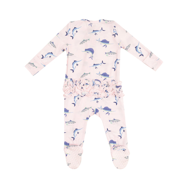 Deep Sea Fishing Pink 2 Way Zipper Ruffle Footie