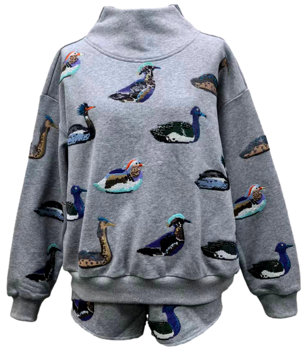 Dark Grey Multi Duck Mock Neck Sweatshirt- (Women's)