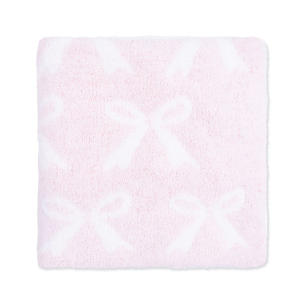 Chenille Bow Blanket- Baby Pink