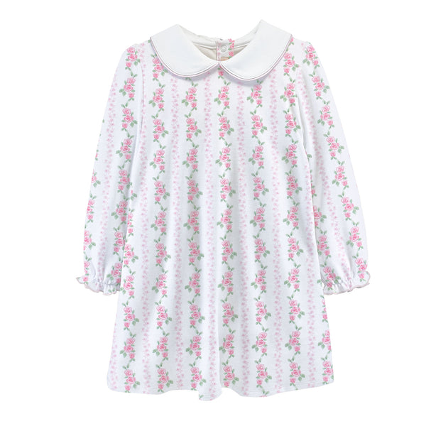 Soft Roses Printed Dress W/ Round Collar