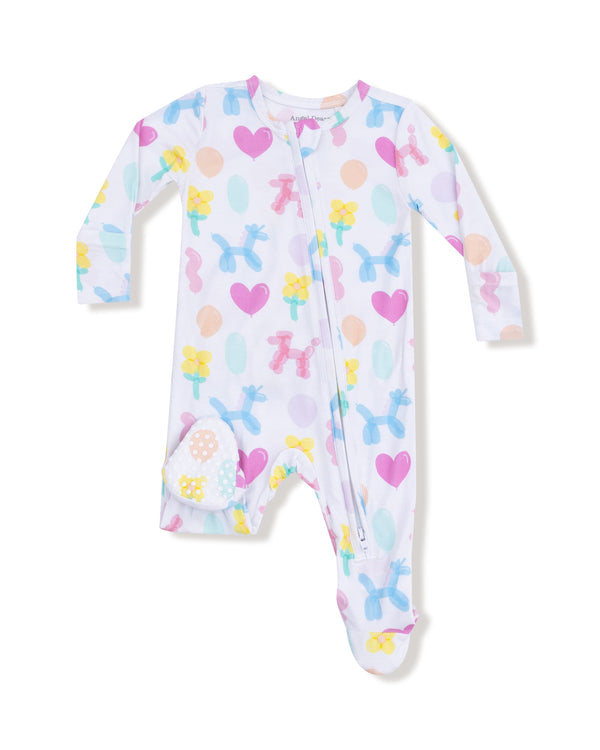 Balloon Animals Pink 2 Way Zipper Ruffle Footie