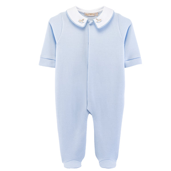 Rocking Horse Jacquard Footie With Embroidered Collar