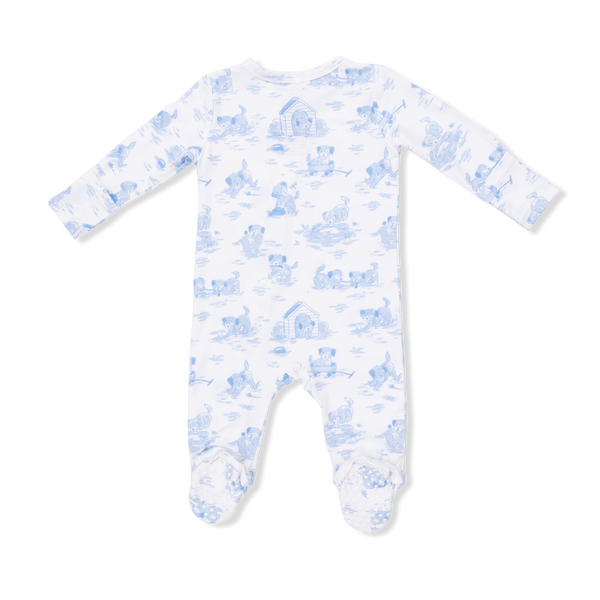 Puppy Toile Blue 2 Way Zipper Footie