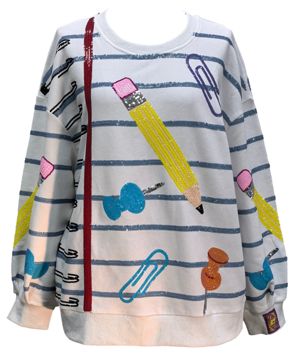 Notebook Paper & School Supplies Sweatshirt- White