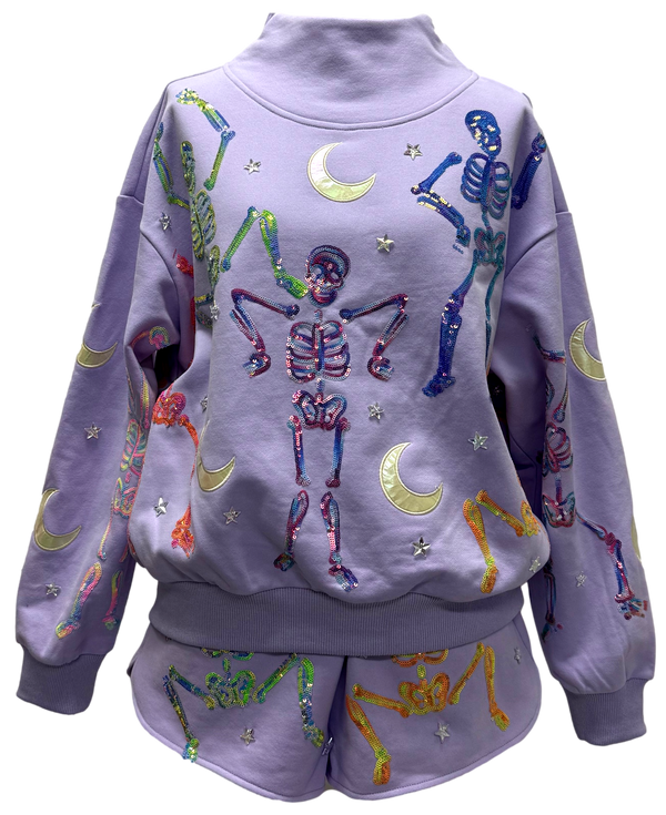 Lavender & Multi Dancing Skeleton Mock Neck Sweatshirt- (Women's)