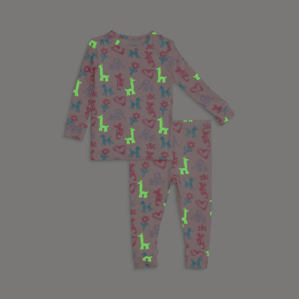 Party Animals Glow In The Dark L/S Pj- Pink