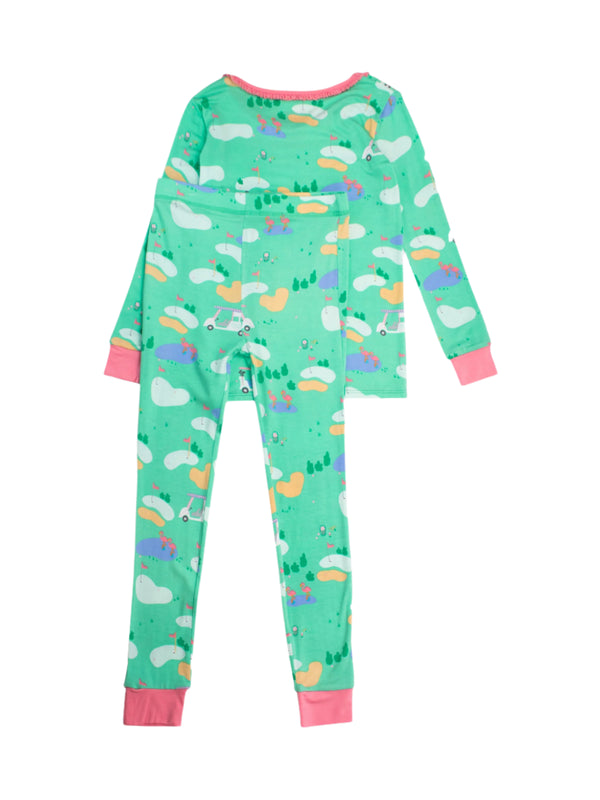 Ruffle Pajama Set Bamboo Viscose- Fairway Flamingo
