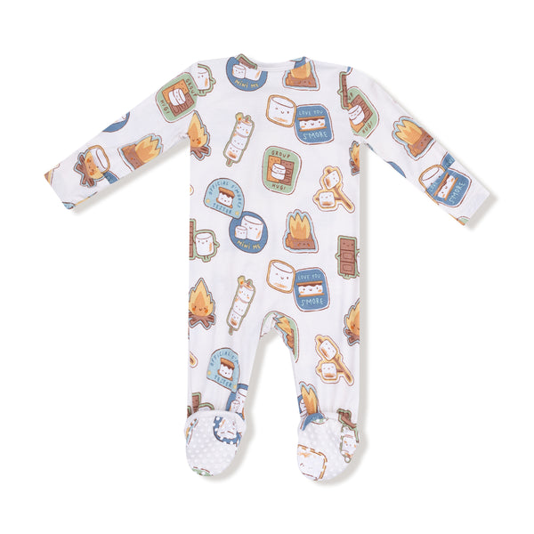 Smores 2 Way Zipper Footie- Ivory/Gray Blue