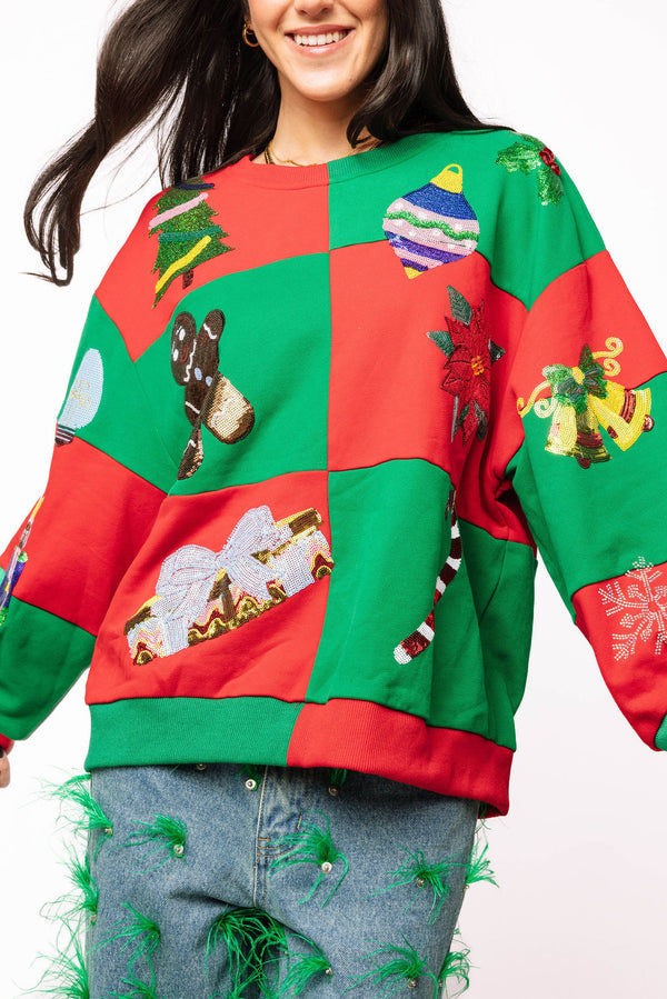Green & Red Checkered Christmas Icon Sweatshirt- (Women's)