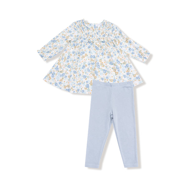 Sweet Rose Calico Smocked Ruffle L/S Dress W/ Ribbed Legging