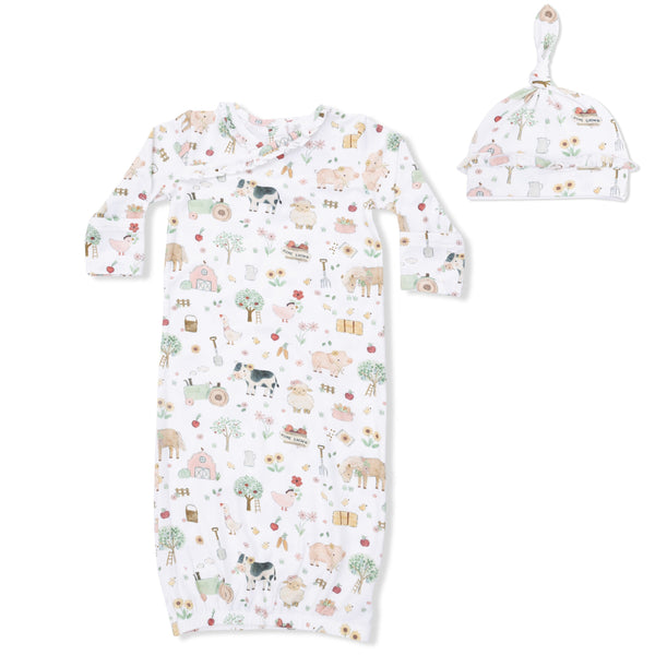 Cute Farm Animals Kimono Gown W/ Ruffle Knotted Hat