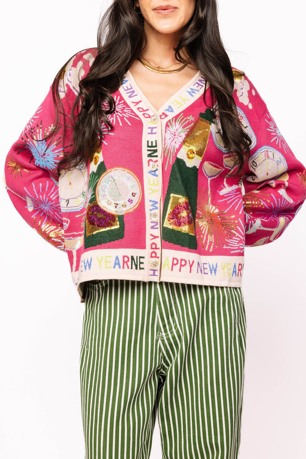 Nye Icon Cardigan W/ 'Happy New Year Trim'- (Women's)