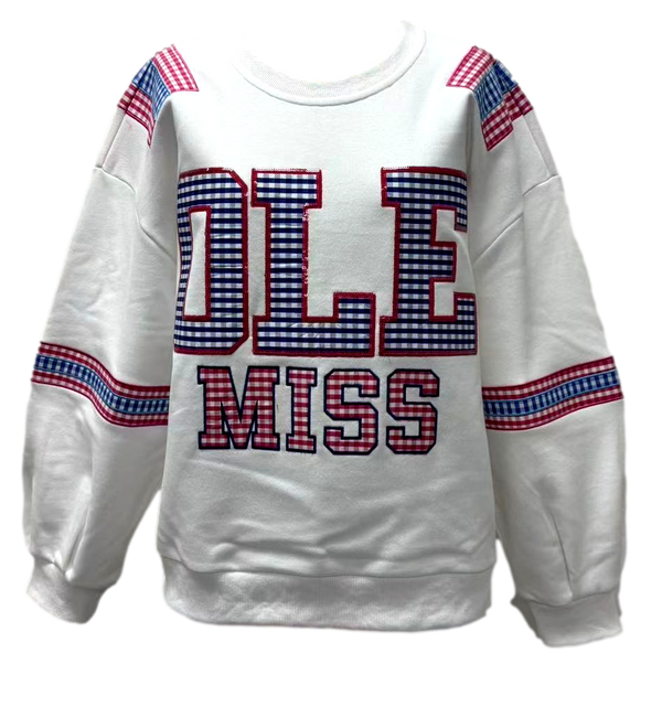 Licensed Ole Miss Gingham Words Jersey Sweatshirt- (Women's)