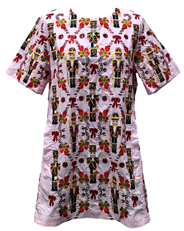 Light Pink Cotton Nutcracker & Candy Cane Dress- (Women's)
