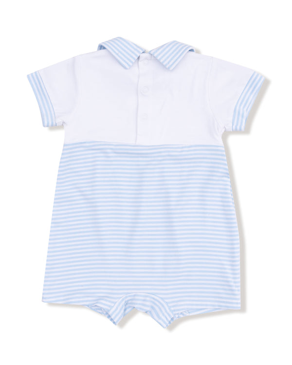 Baby Golf Carts Polo Romper- Blue/White Stripe