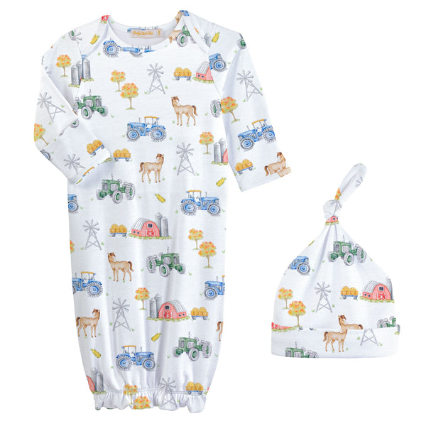 Tractor Farm Printed Gown & Hat Set