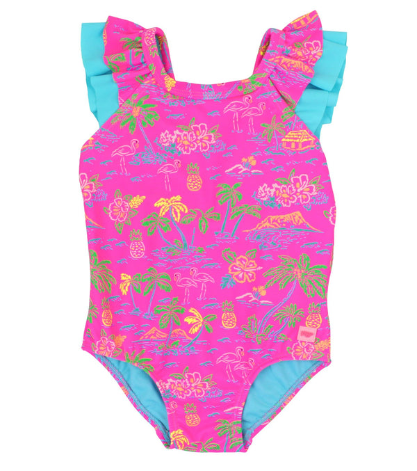 Bow V-Back One Piece Swimsuit- Neon Island Time