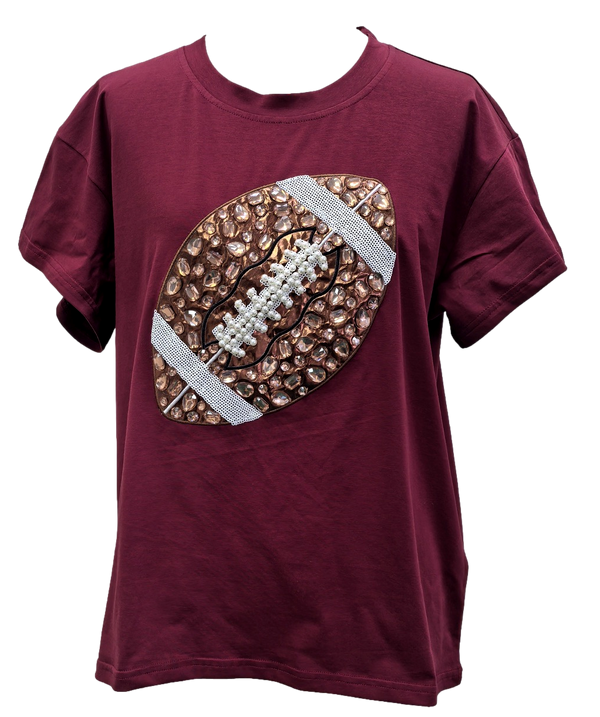 Maroon Jeweled Football Tee- (Women's)