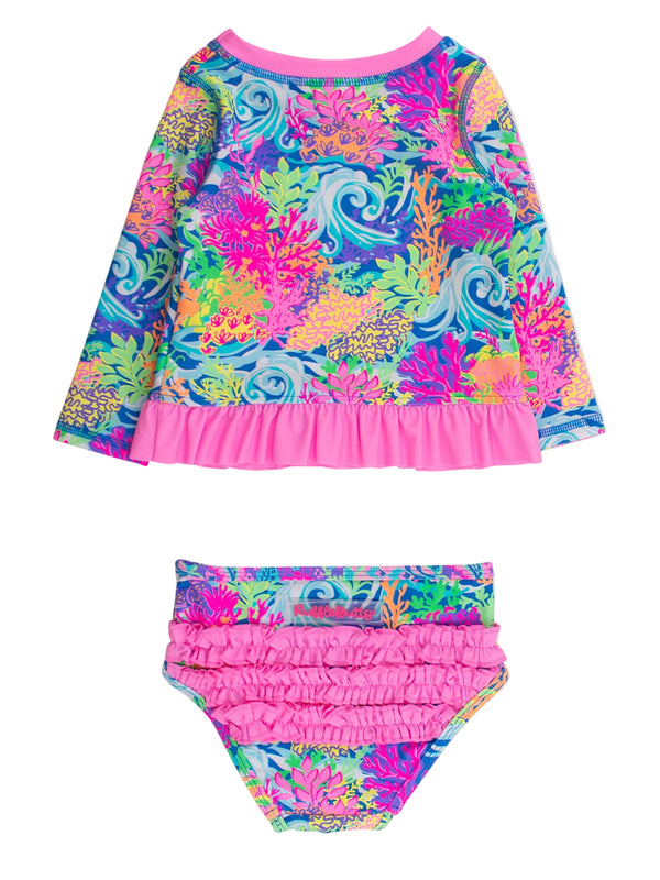 Rash Guard 2-Piece Swimsuit- Neon Ocean Coral