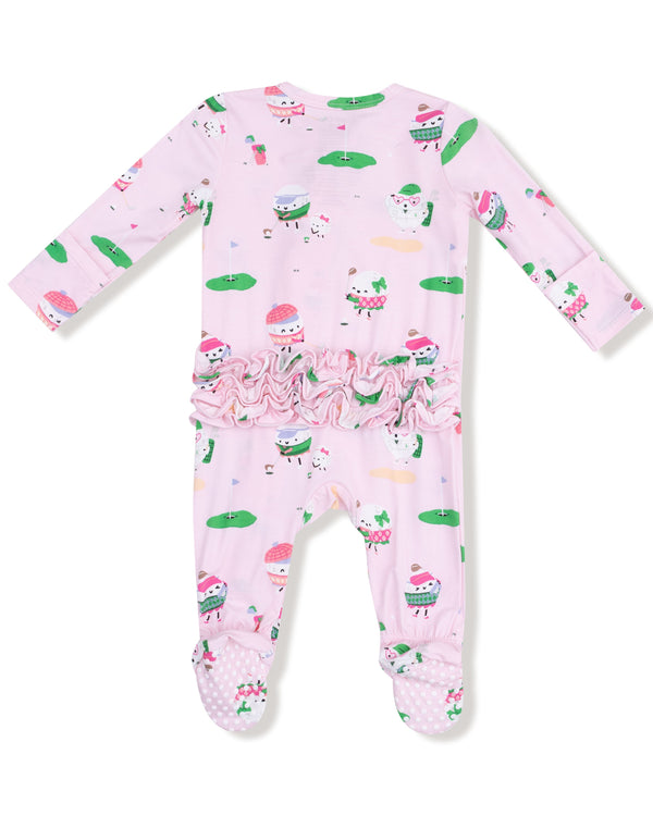 Golf Pros 2 Way Zipper Ruffle Footie- Pink/Green