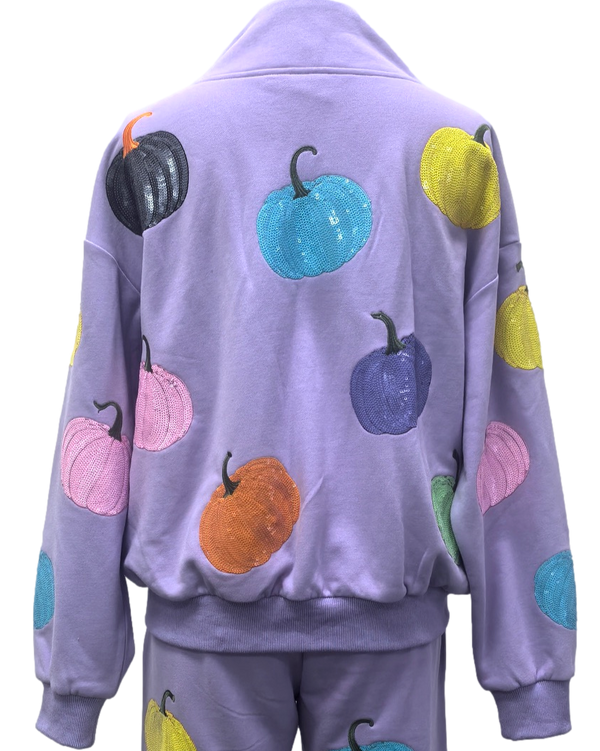Lavender Multi Pumpkin Mock Neck Sweatshirt- (Women's)