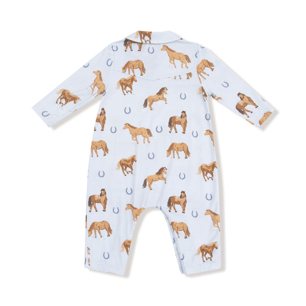 Horses L/S Cowboy Romper- Endless Sky Blue