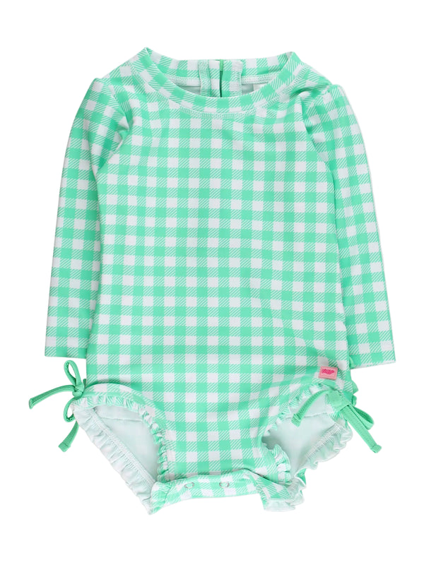 One Piece Rash Guard Swimsuit- Spring Bud Gingham