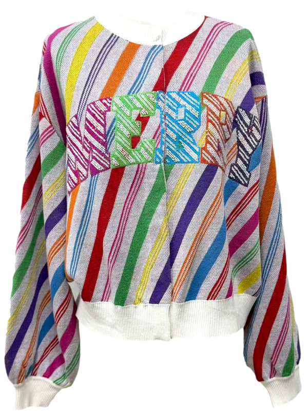 Rainbow Striped 'Merry' Button Up Cardigan- (Women's)