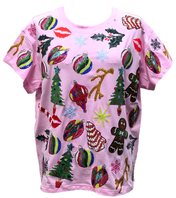 Light Pink Christmas Icons Tee- (Women's)