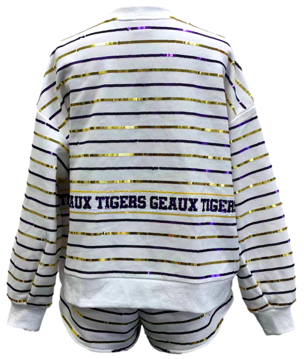 Licensed LSU Sequin Striped Fanny Pack Sweatshirt- (Women's)
