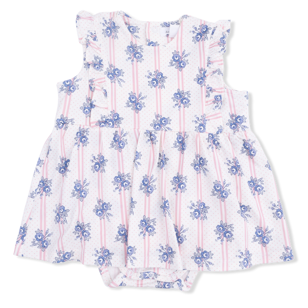 Stripe Dot Roses Ruffle Bodysuit Dress