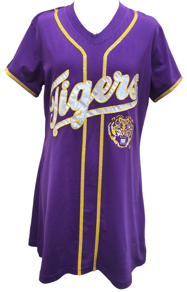 Purple LSU Tigers Baseball Jersey Tee Dress- (Women's)