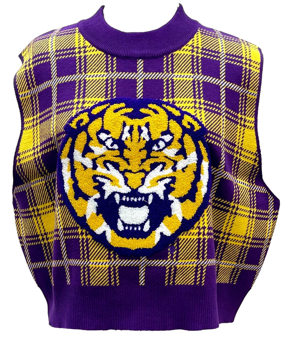 Purple Gold Plaid LSU Tiger Sweater Vest- (Women's)