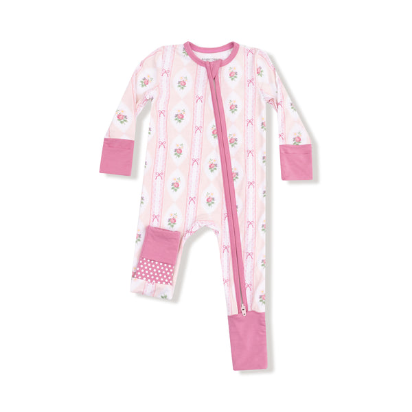 Ogee Lace Floral 2 Way Zipper Romper- Light Pink
