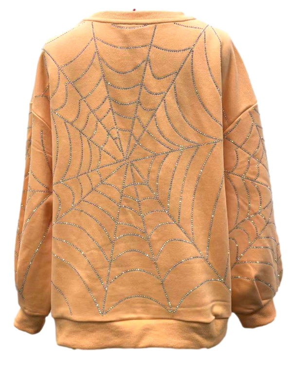 Light Orange Oversized Spider on Web Sweatshirt- (Women's)
