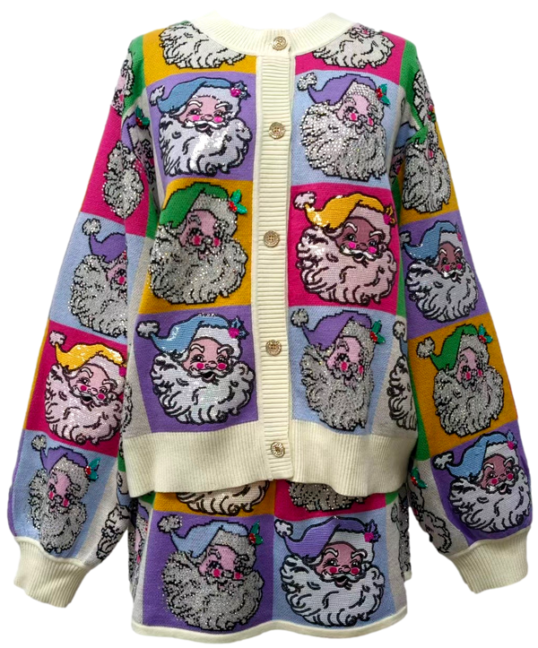 Pastel Colorblock Santa Button Up Cardigan- (Women's)