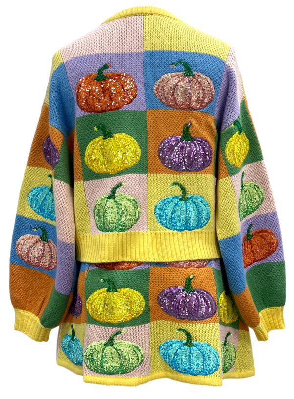 Pastel Colorblock Pumpkin Button Up Cardigan- (Women's)