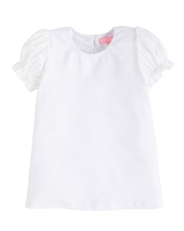 Contrast Sleeve Tee- White Eyelet