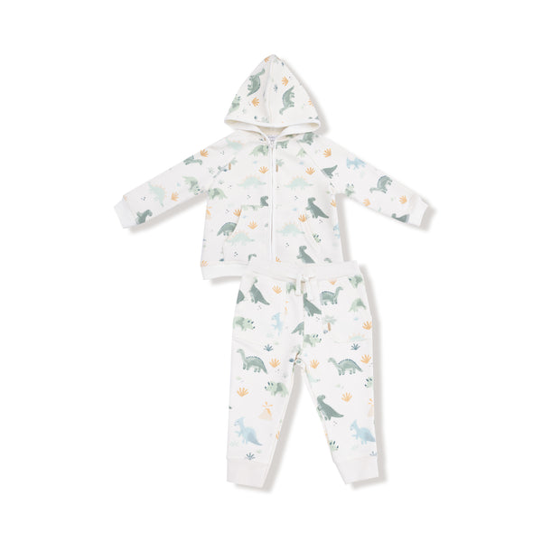 Soft Dinos French Terry Jogger Set- White/Green