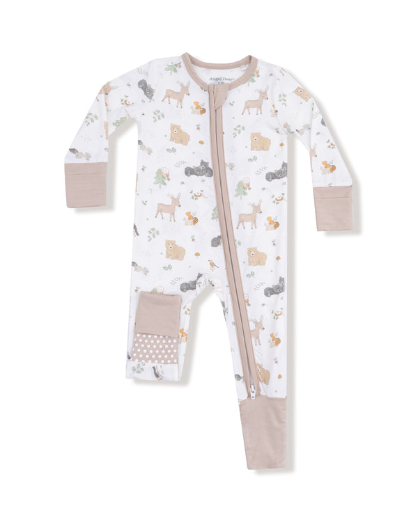 Woodland Babies 2 Way Zipper Romper- White/Gray